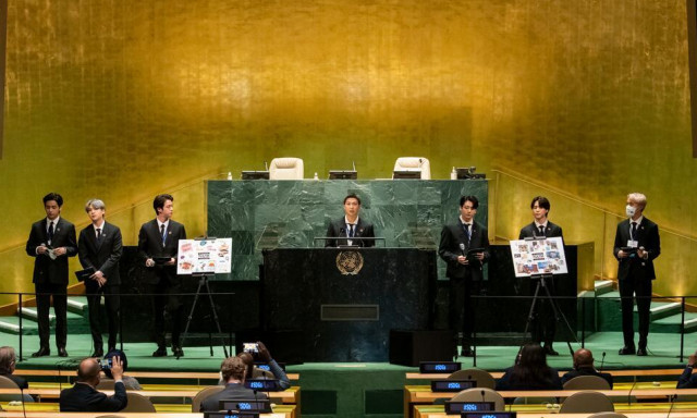 BTS, Special Presidential Envoy for Future Generations and Culture of the Republic of Korea, makes remarks and performs during the Sustainable Development Goals (SDG) Moment
