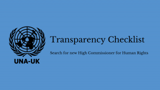 cover with text Transparency Checklist Search for new High Commissioner for Human Rights in a sky blue in the background black text